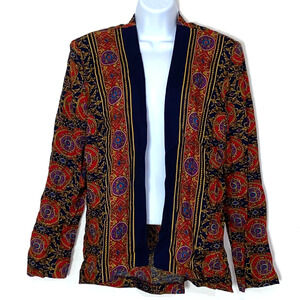 Ali Miles Cardigan Womens Size 10 Red Gold Graphic Pattern Open Tunic